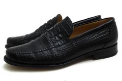 バーニーズニューヨーク／BARNEYS NEWYORK ローファー ペニーローファー シューズ 靴 メンズ 男性 男性用 レザー 革 本革 ブラック 黒  19180 レザーソール クロコ型押し バーニーズニューヨーク／BARNEYS NEWYORK コインローファー ペニー