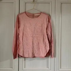 56 メルローズ MELROSE 花柄 総柄 ブラウス シャツ トップス 刺繍 長袖 ピンク 桃色 お呼ばれ デート オフィスカジュアル フォーマル かわいい 上品 可愛いのサムネイル