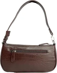 ドナリー ショルダーバッグ レディース 小さめ 薄型 ハンドバック ポシェット 肩かけ 手提げ ワンショルダー PUレザー 軽量 クロコ型押し (チョコブラウン,  Sサイズ)