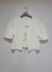 レース立体パフカーディガン