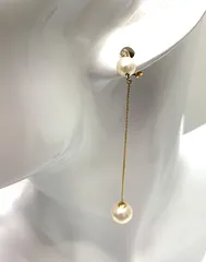 4℃  ヨンドシー K18  2個パール付き  ダイヤモンド アメリカンピアス  ゴールド系　18金  2.7ｇ　チェーンピアス