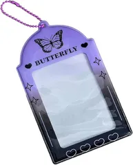 ドナリー カスタムカードホルダー トレカケース ストラップ付き キーホルダー パスケース 韓国 可愛い (パープル (バタフライ))