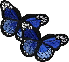 ドナリー 蝶々 ワッペン 2枚セット アイロン アップリケ 刺繍 ハンドメイド 手芸 DIY リメイク 補修 (ブルー,  大(6.9cmx4.6cm))