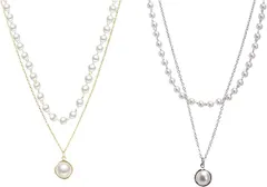 ドナリー 真珠 パール あずきチェーン ネックレス チョーカー レディース (ゴールド シルバー / 2本セット,  フリーサイズ)