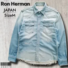 Ron Herman ロンハーマン■美品 2018年 日本製 safari掲載品 ダメージ&リペア USED加工 長袖 フェイクニットデニムシャツ M ライトブルー スウェット ウエスタンシャツ 定価33000