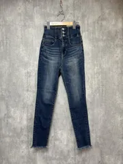 美品 AZUL BY MOUSSY アズールバイマウジー タグ付 ハイウエストボタン スキニー デニムパンツ sizeXS/青 ■■ レディース