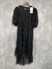 ZARA ザラ タグ付 パフスリーブ 総レース ペプラムマーメイド ワンピース sizeM/黒 ■◆ レディース