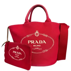 プラダ カナパ ファブリック ショルダーバッグ キャンバス 1BG163 レッド レディース  PRADA  中古 プラダ