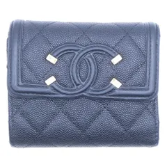 CHANEL (シャネル) キャビアスキン ココマーク フィリグリーコンパクトウォレット 三つ折り財布 ブラック AP0375