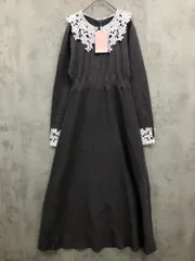 新品 mily bilet ミウィビレット 華やかさと上品さを纏う。パール使いレースカラーニット ワンピース sizeL/グレー ■◇ レディース