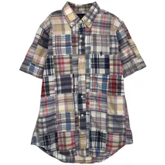 古着 ラルフローレン Ralph Lauren CUSTOM FIT パッチワーク 半袖 ボタンダウン チェックシャツ メンズM相当/eaa617284