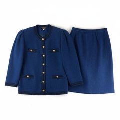 レリアン leilian シャツ 長袖 チェック柄 ポケット 肩パッド ネイビー 