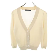 DKNY DONNA KARAN NEW YORK ダナキャランニューヨーク シルク カシミヤブレンド 7分袖 Vネック ニットカーディガン S ベージュ レディース 古着のサムネイル