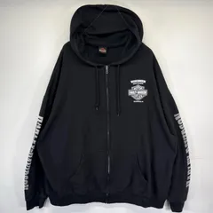 古着 ハーレーダビッドソン HARLEY DAVIDSON パーカー フルジップ スウェット バックプリント 大きいサイズ 袖ロゴ 5XL  ブラック メンズ