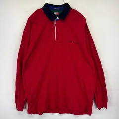 古着 90's/90年代 トミーヒルフィガー TOMMY HILFIGER 長袖 ラガーシャツ 襟コーデュロイ ワンポイントロゴ刺繍 XL  レッド メンズ