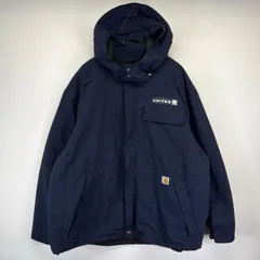 古着 カーハート Carhartt ナイロンジャケット フルジップ 中綿 ワーク パーカー 大きいサイズ ワンポイントロゴ 3XL  ネイビー メンズ