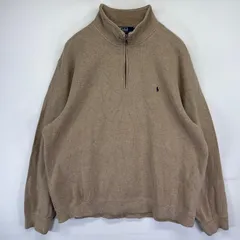 古着 ポロバイラルフローレン Polo by Ralph Lauren スウェット トレーナー ハーフジップ ワンポイントロゴ刺繍 2XL  ベージュ系 メンズ