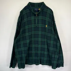 古着 ポロ・ラルフローレン POLO RALPH LAUREN スウェット ハーフジップ チェック柄 ワンポイント トレーナー ニット 3XB  グリーン メンズ