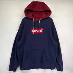 古着 リーバイス Levi's パーカー スウェット 大きいサイズ ワッペン プルオーバー 刺繍 フーディ XL  ネイビー メンズ