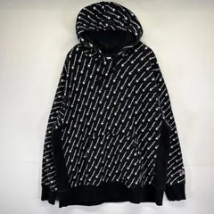 古着 チャンピオン Champion パーカー スウェット プルオーバー フーディ リバースウィーブ 総柄 大きいサイズ 2XL  ブラック メンズ