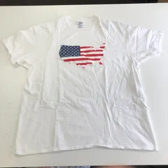 アメリカ 大陸 Tシャツ USフラッグ 半袖 XLサイズ ビッグサイズ オーバーフィット WHITE ホワイト メンズ USA国旗 デザイン タグ DELTA 古着