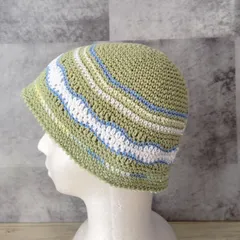 クロシェハット　ビーニー　ハンドメイド　手編み　コットン　クラッシャーハット　クロシェ帽子　ニット帽　かぎ針編み
