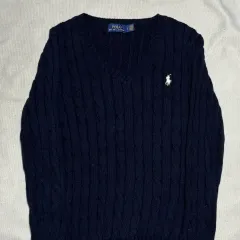 S POLO RALPH LAUREN (ポロラルフローレン) レディース Vネック ケーブルニット ネイビー
