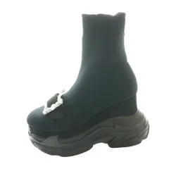 レディ Rady ビジュー付き厚底ソックスブーツ ショート M 黒 ブラック /SS ■OS