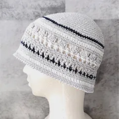 クロシェハット　ビーニー　手編み　夏　コットン　バケットハット　クロシェ帽子　ニット帽　　かぎ針編み