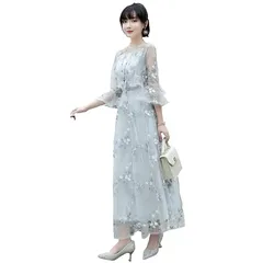 [EightSTAR Dress] パーティードレス ロング丈 個性的 ドレス 結婚式 お呼ばれ (XL, グレー)