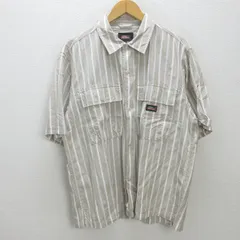 K■ディッキーズ/Dickies ストライプ柄 半袖ワークシャツ【2L】ベージュ/MENS■72【中古】