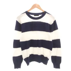 メンズメルローズ MEN'S MELROSE ニット セーター ボーダー柄 ラウンドネック 長袖 3 青 ブルー 白 ホワイト /YJ ■GY59