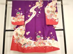 平和屋着物[]七五三　女の子　７歳　祝着　四つ身　糸巻き手毬花蝶文　暈し染め　金彩　AABG3373ja