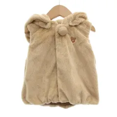 ミキハウス mikihouse 美品 マイクロファーベスト フード くま ベージュ 70-90 /MG