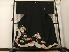8159 未使用品 黒留袖 着物 正絹 結婚式 フォーマル 扇 花 木瓜 - メルカリ