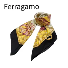 フェラガモ Salvatore Ferragamo  シルクスカーフ 大判 ゴールド ブラック 動物柄