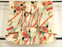 平和屋着物[]セミアンティーク　七五三　女の子　３歳　祝着　三つ身　立波草花文　金銀彩　正絹　逸品　AABG3398ja