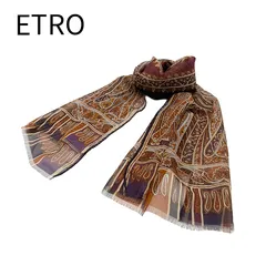 エトロ ETRO シルクスカーフ ペイズリー柄 ブラウン マルチカラー
