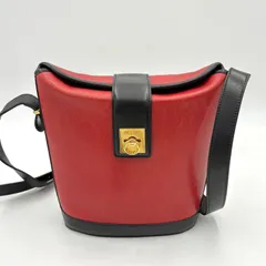 美品◎CELINE セリーヌ ガンチーニ金具 バケツ型 レザー ショルダーバッグ ブラック×レッド バイカラー レディース ヴィンテージ 2Y4522