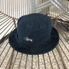 STUSSY / 90’s- bucket hat size L-XL　オールドステューシー　バケットハット　刺繍ロゴ　ベルベルジン　帽子　キャップ sk8 紺 ユニセックス