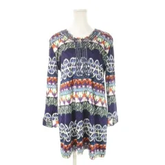 トリーバーチ TORY BURCH ミニワンピース 長袖 ノッチネック ボーダー 総柄 スパンコール 大きいサイズ XL 紫 パープル /CK37 ■GY99のサムネイル