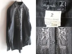 希少 フランス製 90sビンテージ agnes b. アニエスベー コットン 刺繍 エンブロイダリーシャツ ブラウス 2 チャコール アーカイブ