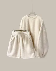 オーバーサイズ ボア スウェット ハーフパンツ セット (T4933)