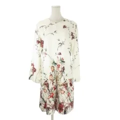 ザラウーマン ZARA WOMAN ワンピース L 白 ホワイト 花柄 ラウンドネック 長袖 /CK48 ■GY61のサムネイル
