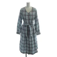 アーノルドパーマー Arnold Palmer シャツワンピース M 青 ブルー チェック柄 Vネック 長袖 /AB ■GY58