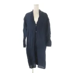 ミズイロインド mizuiro ind ロングシャツ ブラウス 麻 リネン 青 ブルー インディゴ 無地 Vネック 長袖 /CK30 ■ECC001