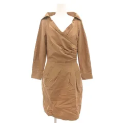 マックスマーラ MAX MARA 白タグ ワンピース 七分袖 カシュクール風 クロス タック ミニ丈 茶 ブラウン /GV ■GY19のサムネイル