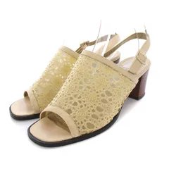 イヴサンローラン YVES SAINT LAURENT サンダル ストラップ 刺繍 チャンキーヒール 36.5 ライトベージュ /YM ●D