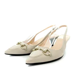 グッチ GUCCI 24SS ホースビット スリングバック パンプス ハイヒール ポインテッドトゥ レザー 36 23cm ベージュ 782407 /YO24