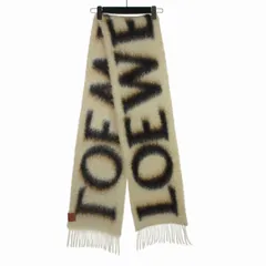 ロエベ LOEWE ウール＆モヘア フリンジ付 プリントニットスカーフ マフラー ベージュ F811257X03 国内正規